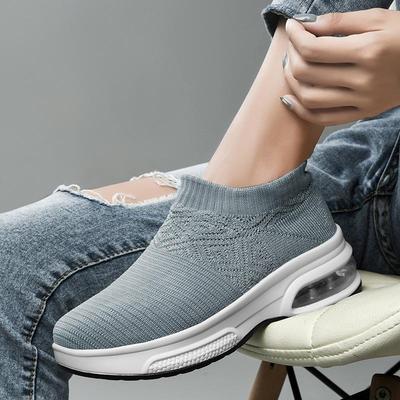 Baskets montantes tissées à coussin d'air pour femmes: Semelle épaisse printemps/automne, rehausseur de hauteur, design amincissant pour les mamans
