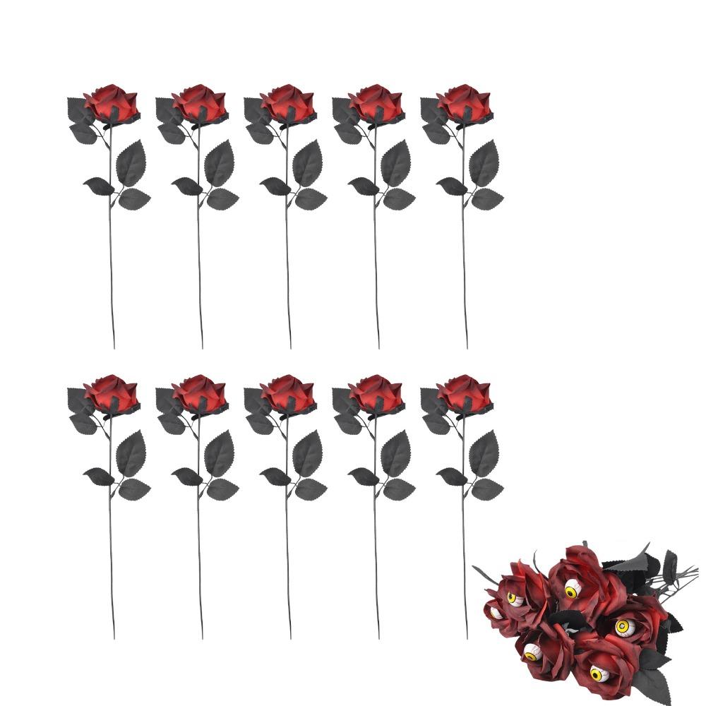 10PCS Funny Eyeball Fake Flower Scary Artificial Rose Flower Halloween Eyeball Rose  Halloween Decor