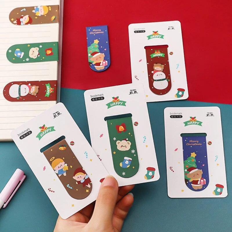 5Pcs Cartoon Magnetic Bookmark Cute Office Supplies Kawai Christmas Teacher Gift Paper Book Page