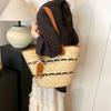 Fashion Straw Tote Bag Stripe Large Capacity Woven Shoulder Bag Square with Zipper Vacation Beach Bag