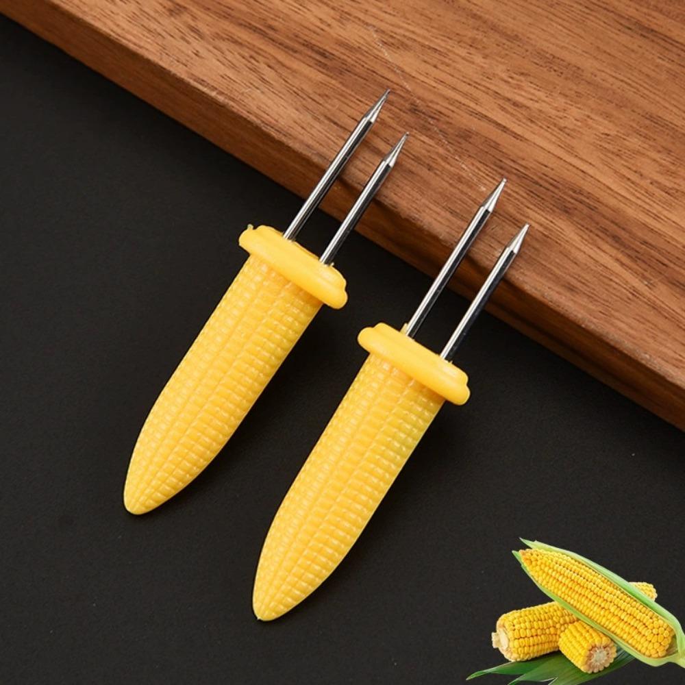 60 Pcs Stainless Steel Corn Holders Corn on The Grill Corn on The Cob Skewers Double Fork Sweet Corn Seat  Home & BBQ Cooking Fork BBQ Party