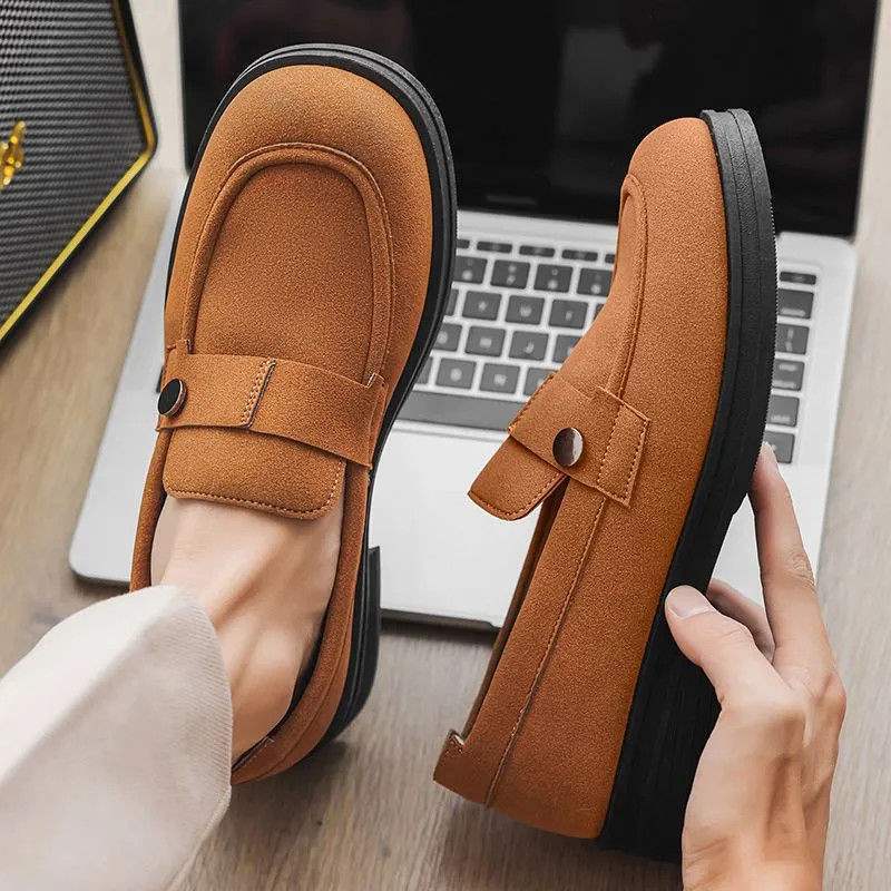 

Small leather shoes men s niche thick-soled fur business loafers increase the height of one pedal lazy commuter casual Doudou shoes 44