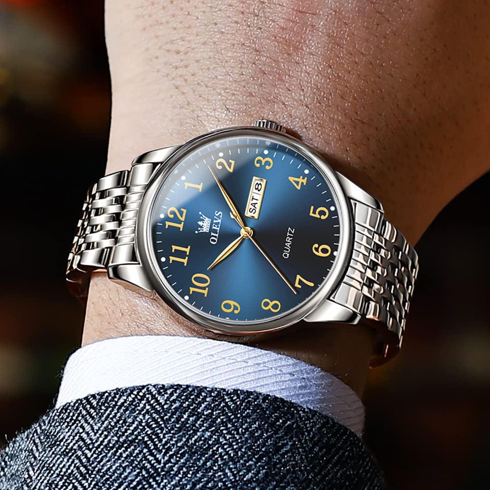 Stylish and popular waterproof Olevs stainless with date Arabic quartz and a Also available in blue and A great gift men's watch, analog, steel,