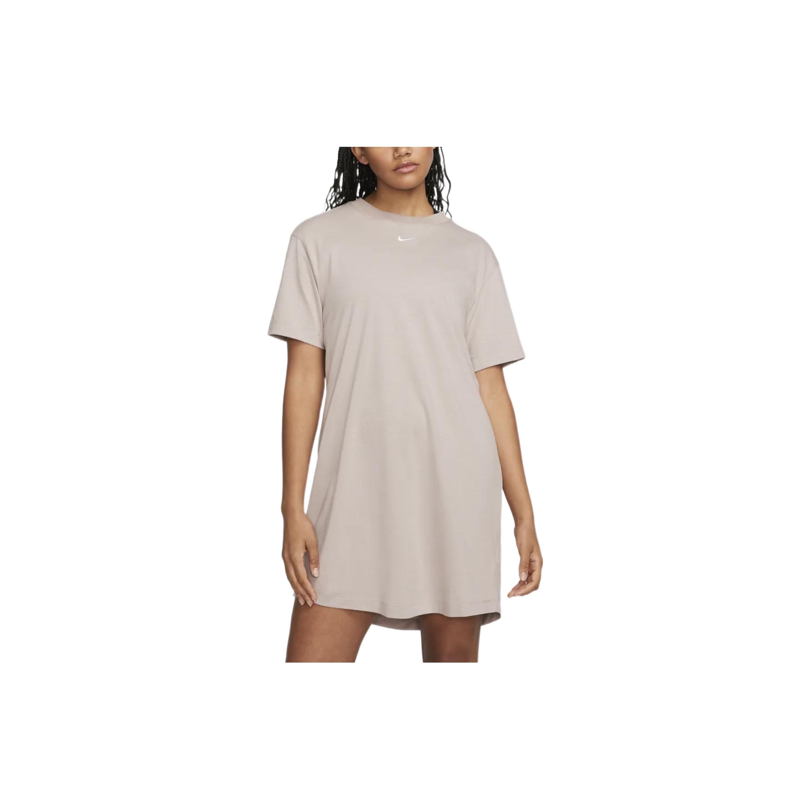 Nike Solid Color Logo Print Pullover Short Sleeve Dress Women dresses Gray Brown DV7882-272 XS