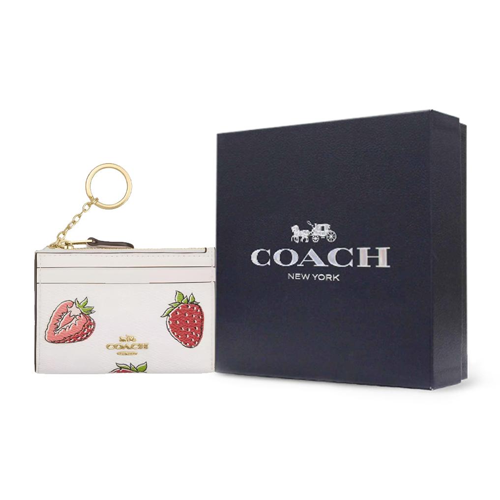 Coach Skinny Id Case 11 Letter Logo Strawberry Print Coated Canvas Card Holder Women Card Holder White CAR17-IMCAH