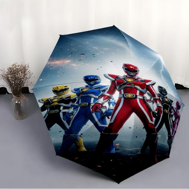 Power Rangers Umbrella Windproof Automatic Folding Umbrella Cartoon Superhero Rain Umbrella for Kids Boys Gift