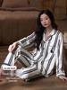 Women's Striped Thin Ice Silk Pajama Set, Long Sleeve, Spring/Autumn Style, High-End Feel for Indoors or Outdoors