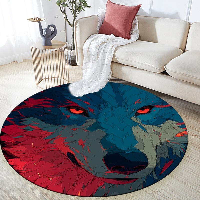 Roaring Wolf,Round Area Rug,Carpet Rug for Living Room Bedroom Sofa Playroom Decor,Non-slip Floor Mat