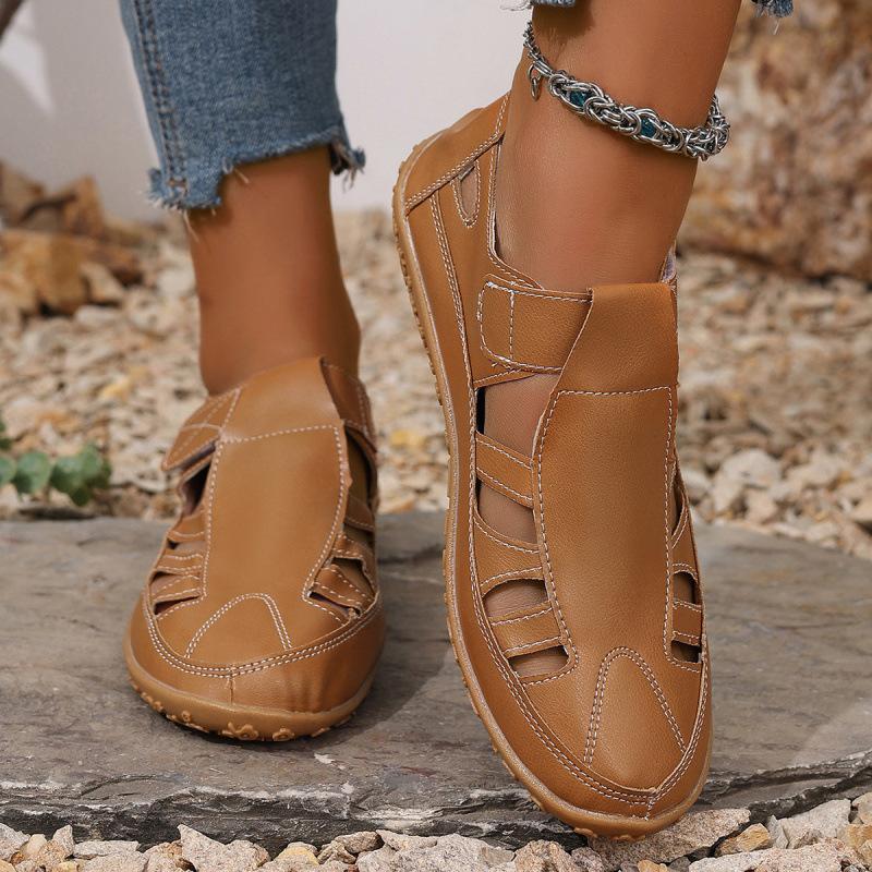 Large Size Summer Handmade Vintage Roman Sandals Soft Sole Mom Shoes Velcro Casual Sports Sandals Foreign Trade