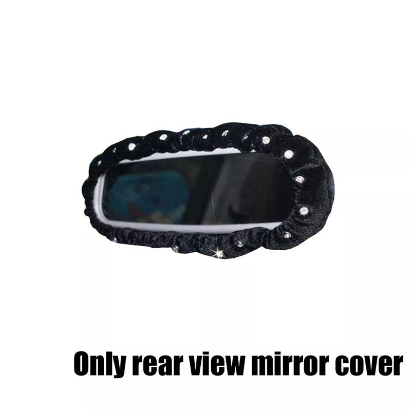 

1Pc Rhinestones Lengthen Car Accessories DIY Plush Thickening Solid Color Woman Interior Rearview Mirror Cover Decor чёрный