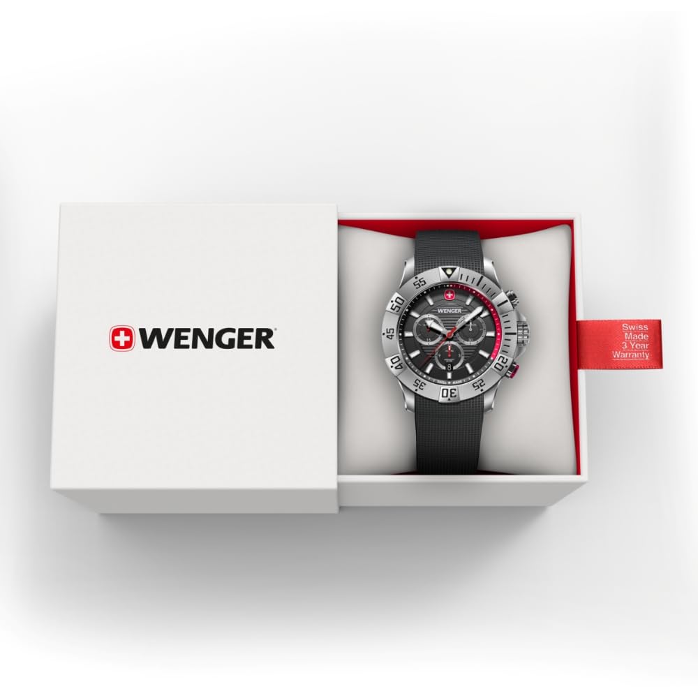 WENGER SEAFORCE CHRONO Klokke Quartz Analog Rustfritt Stål Urkasse Svart Urskive Svart Silikonstropp 200m Vanntett 3 års garanti Svart Herre