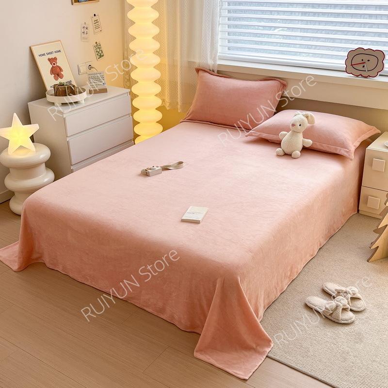 Newly Solid Color Soft Flannel Flat Sheet Winter Warm Home Bedding Bed Sheet for Single Double Bed Flat Bed Sheet Home Textile