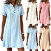 Women Casual V Neck Button Front Short Sleeve Dress Lightweight Summer Loose Fit Knee Length Dress for Daily Wear