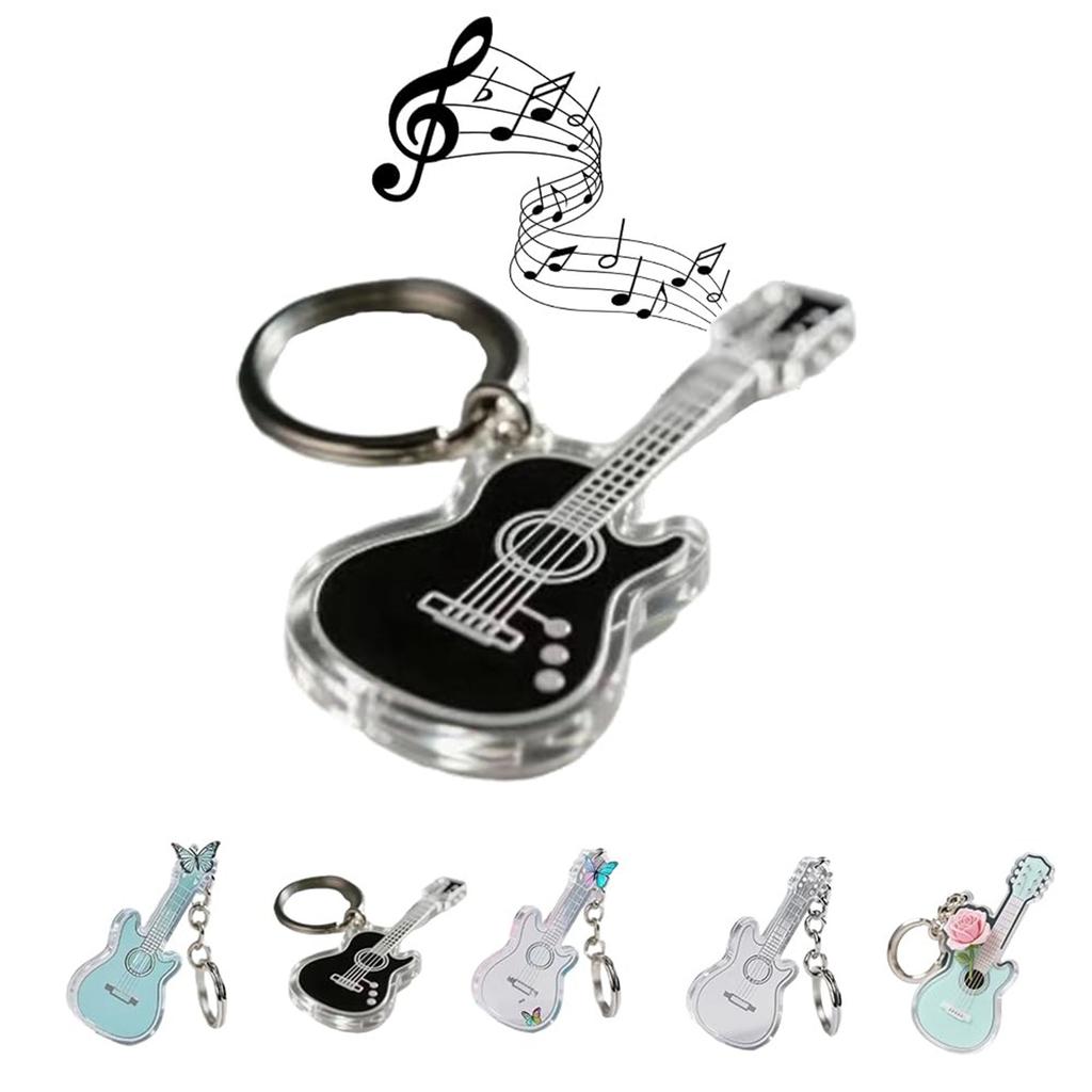 Beautiful Guitar Keychain Charm, Acrylic Guitar - Shaped Keychain, 2D Cute Rose Guitar Key Chain, Ideal For Music Lovers.