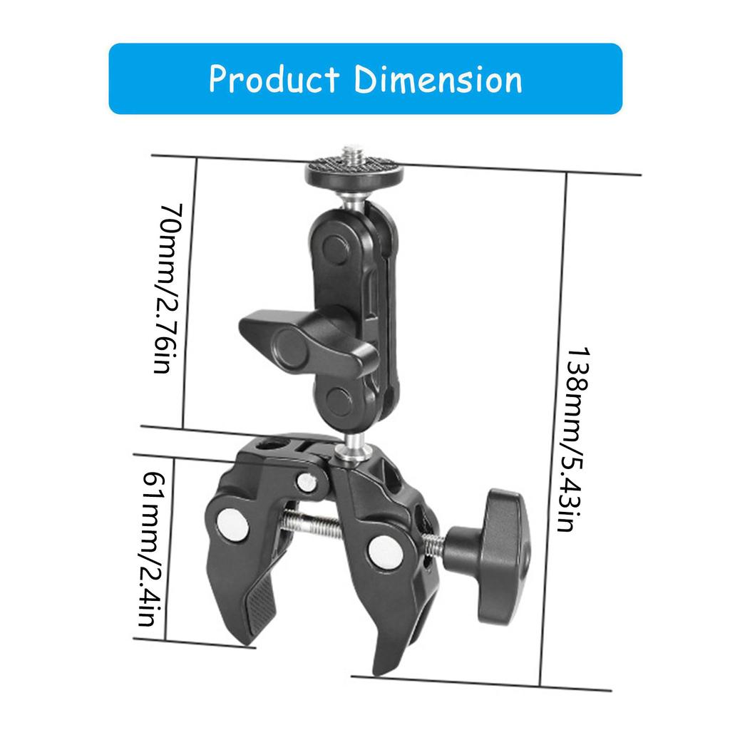 Heavy Duty Two Ball Joint Clamp For Camera Riggings Quick Release Positioning Adjustment On 13-50mm Stabilizers Rod