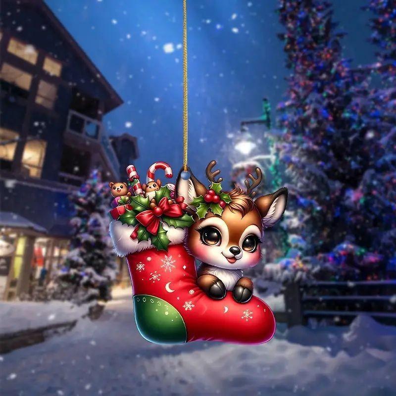 Themed Christmas Reindeer Socks Pattern Acrylic Pendant For Holiday Decoration
