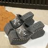 Fashion Punk Chunky Heels Mule Shoes Sandals For Women Rivet Platform Slide Sandals Open Toe 2025 Summer Trendy Shoes Street Women Shoes