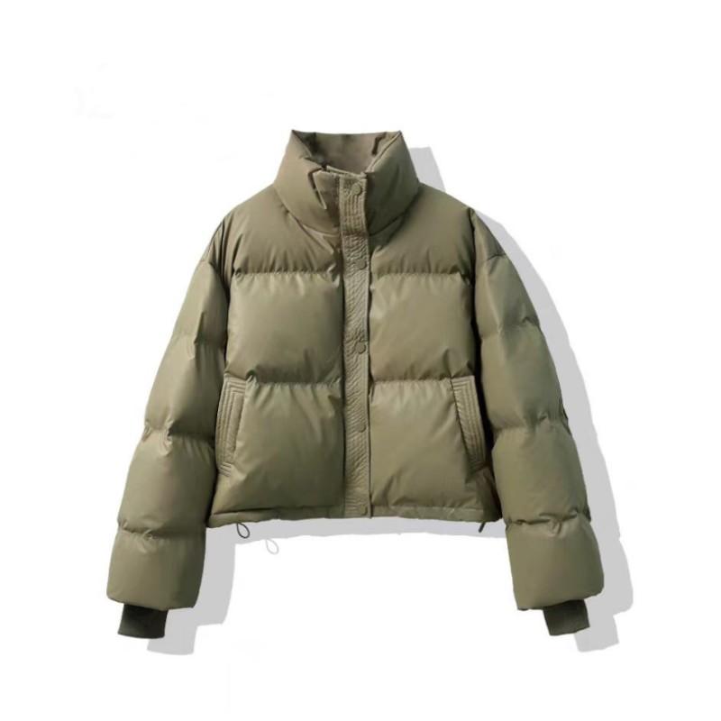 Women Winter Solid Color Fluffy Short Bread Clothes Long Sleeve Half High Neck PU Jacket