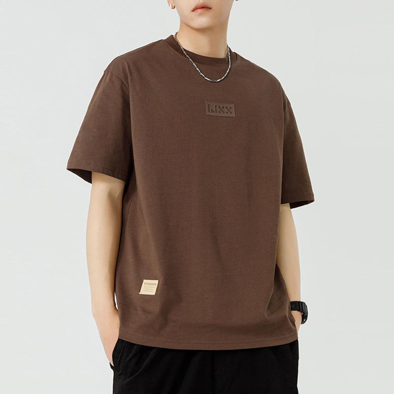 Fashion Casual Men Summer Cotton T-Shirt Letter Embossing Trend Short Sleeve Top