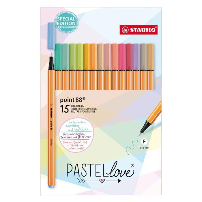 Stylo Feutre - STABILO - F59508 - Pointe Fine - 15 Couleurs Pastel - Étui Carton