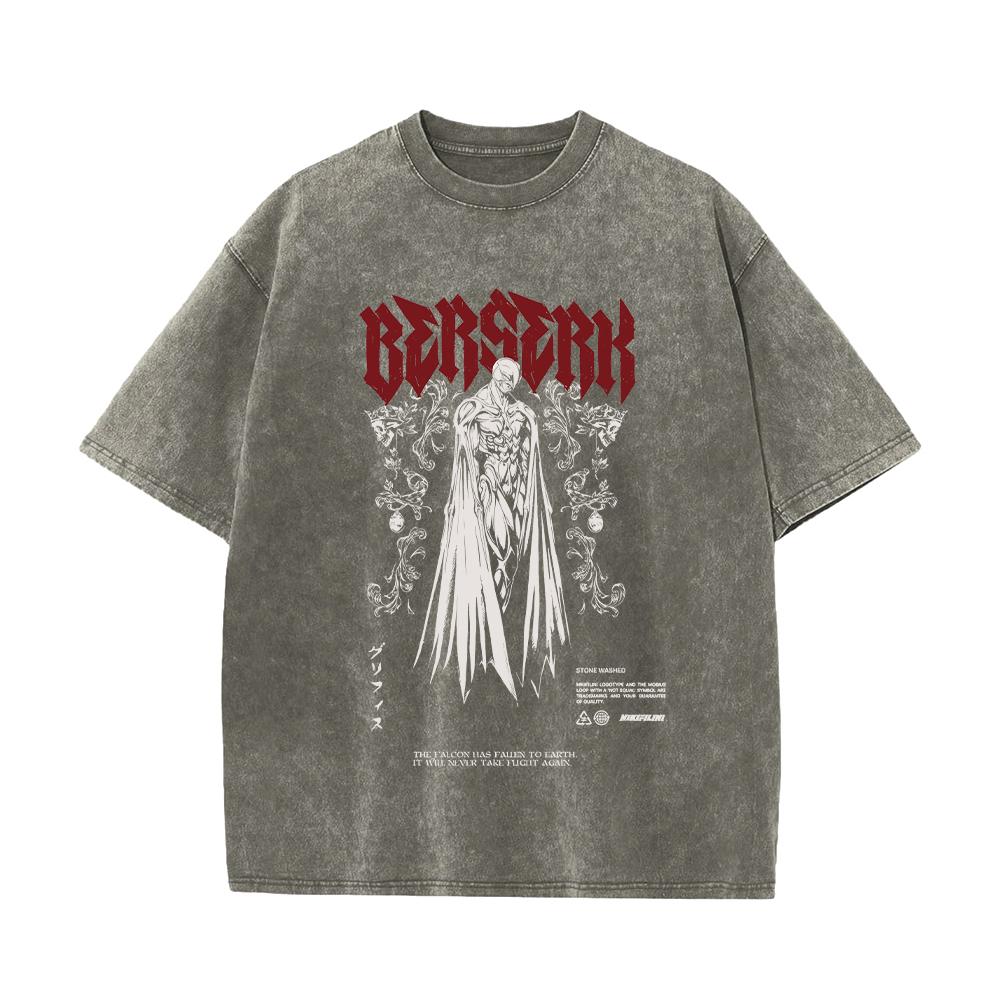 Anime Berserk Guts Acid Tshirt Retro Vintage Washed Graphic Tees Men Harajuku Cotton Casual Short Sleeve Tshirt Tops Unisex