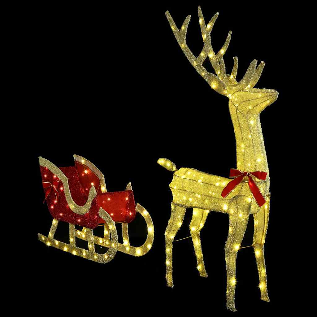 Reindeer Pulled Sled Warm White 151 X 28 X 128.5 Cm Fabric