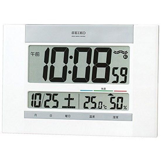 Seiko Clock Wall Desk Dual Use Radio Digital Calendar Comfort Level Temperature Humidity Display Slim White Pearl SQ429W