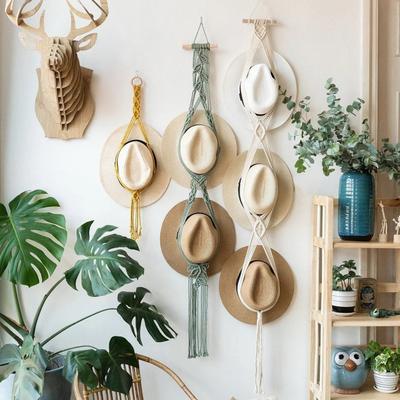 1pc Bohemian Braided Tapestry Hat Storage Lanyard Handmade Wall Mounted Hat Display Stand Decoration