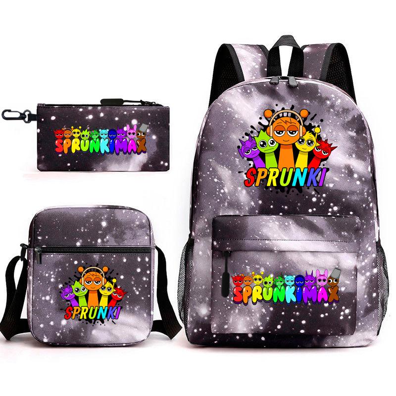 Rhythm box game merchandise student bag sprunki cartoon starry sky backpack leisure bag 3-piece set D