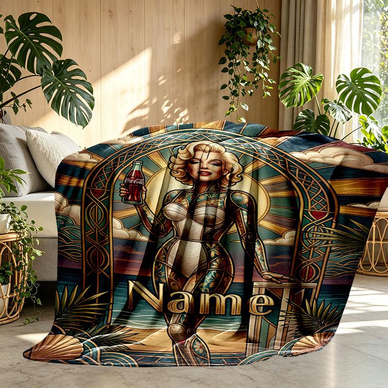 Custom Name Personalized Marilyn Monroe Print Blanket, Home Decor, Bedroom, Sofa, Camping, Couch, Gifts for Birthday Christmas