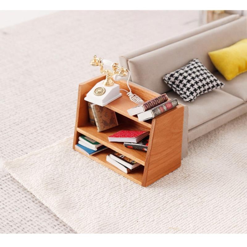 1Pcs 1: 12 Dollhouse Mini Cherry Wood Display Shelf Cabinet Miniature Storage Rack Doll House Furniture Model Toys