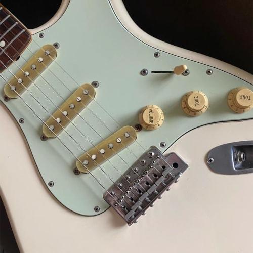 Ogdni Alnico 5 Strat Pickups, Single Coil Guitar Neck/Middle/Bridge Pickups, Cream, for Strat and Squier Electric Guitars (White)