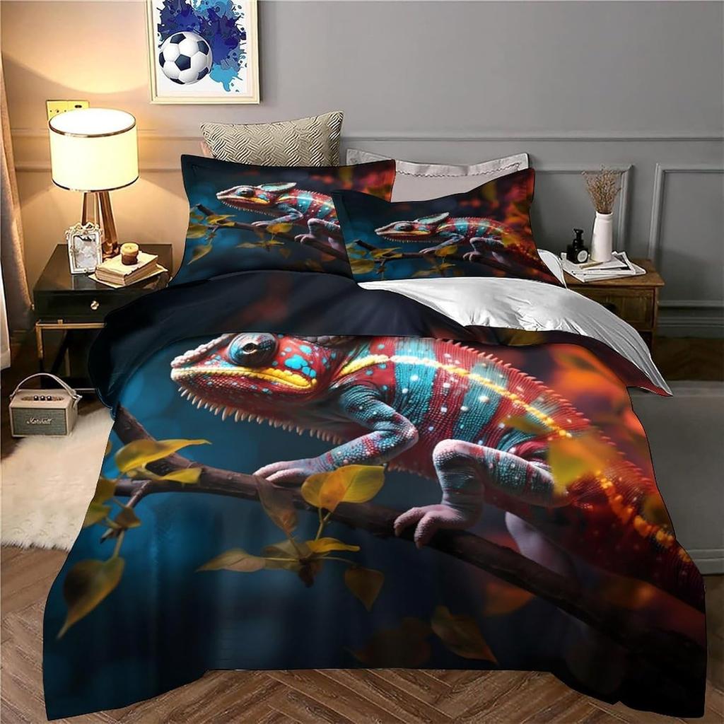 Chameleon Bedding Set For Kids Fantasy Animals Comforter Cover Set Single Size Chameleon Duvet Cover Bedding Collection 2Pcs