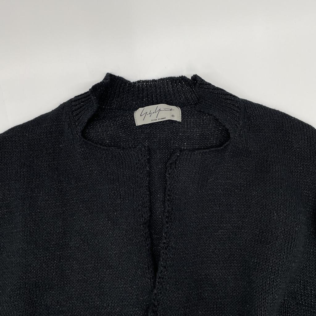 Yohji Yamamoto POUR HOMME HD-K91-380 Black Cotton Linen Blend High Neck Knit Cardigan tops 3 blackUsed