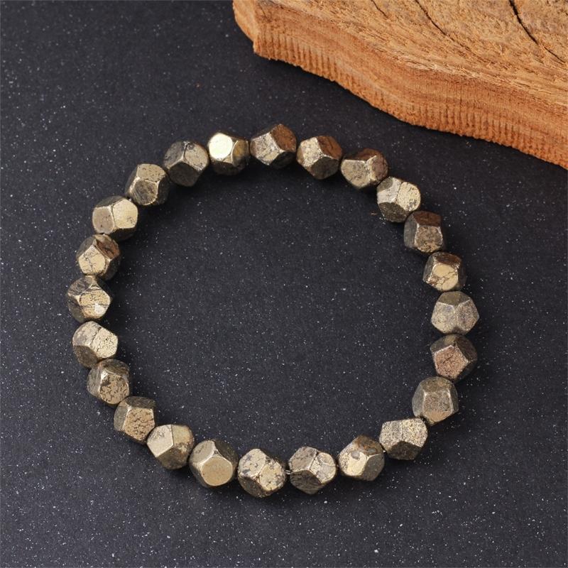 Faceted Stone Bracelet for Men Adjustable Natural Pyrite Wealt Handchain Jewelry for Casual and Formal Event