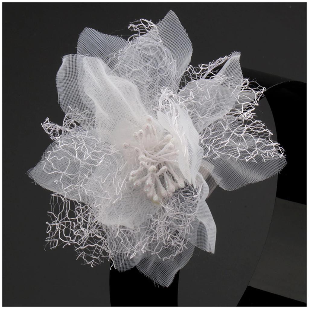 Women's Fashion Flower Feather Bead Corsage Hair Clip Bridal Hairband Brooch Pin Brida Barrettes Hair Mesh Accessories Jewelry