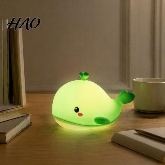 Cute Nursery Bedside Lamp Whale Silicone Touch Night Light, USB Rechargeable with Bedroom Decor 3 Brightness & Remote Control, 30 Min Timer