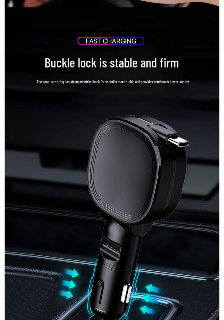 45W Car Charger with Retractable Cable, Fast Charging for Apple, Huawei - Fits Car Cigarette Lighter