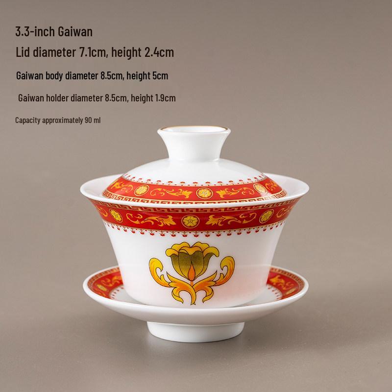 Chinese Style Ceramic Tea Set: White Porcelain Cup with Blue and White Ruyi Covered Bowl for Living Room