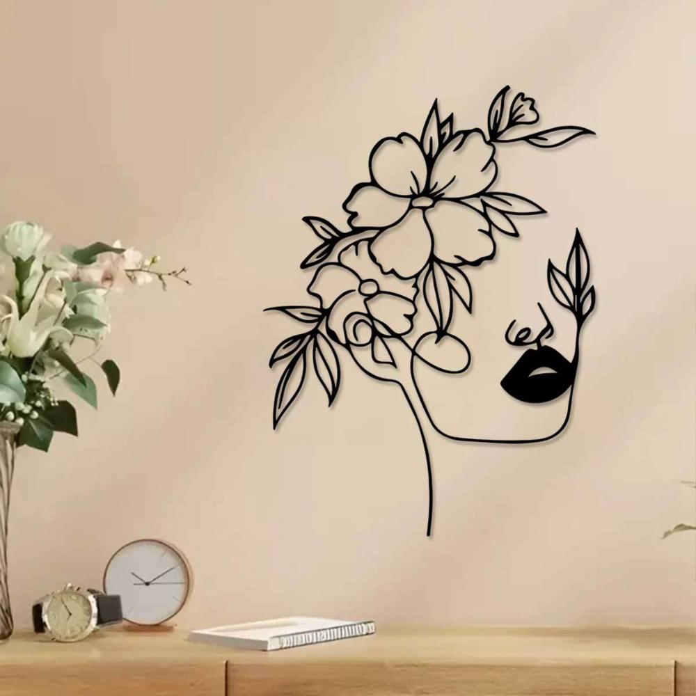 Iron Flower Girl Wall Art, Metal Sculpture for Indoor Outdoor Farmhouse Living Room Office Patio Balcony, Durable Home Decor