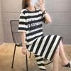 Letnia sukienka T-shirt w paski slim - Damska koreańska średniej długości w stylu wróżki