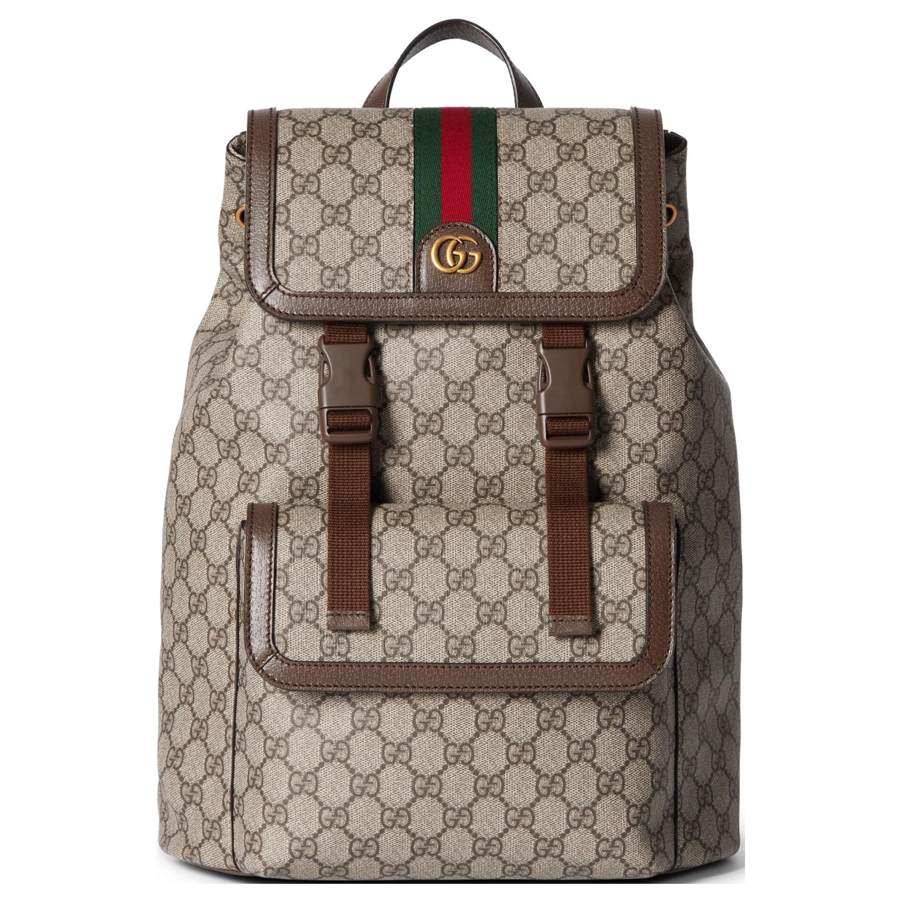 

Gucci Ophidia GG Supreme Canvas Web Stripe Flap Backpack With Gold Double G Logo For Unisex Luxury Daily Use Basic Set (Bag+Dust Bag)