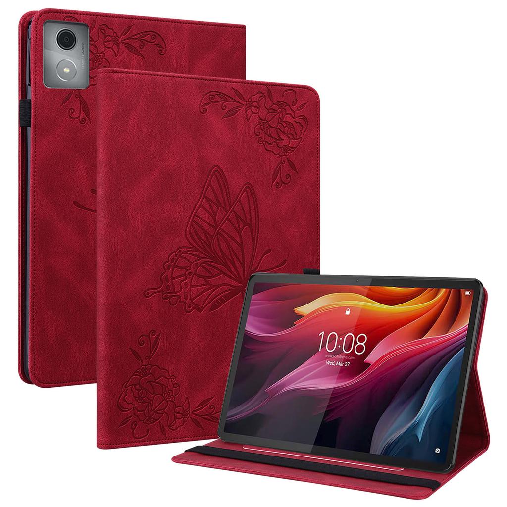 For Lenovo Tab K11 Plus Case Butterfly Flower Imprint PU Leather Tablet Cover with Card Slots