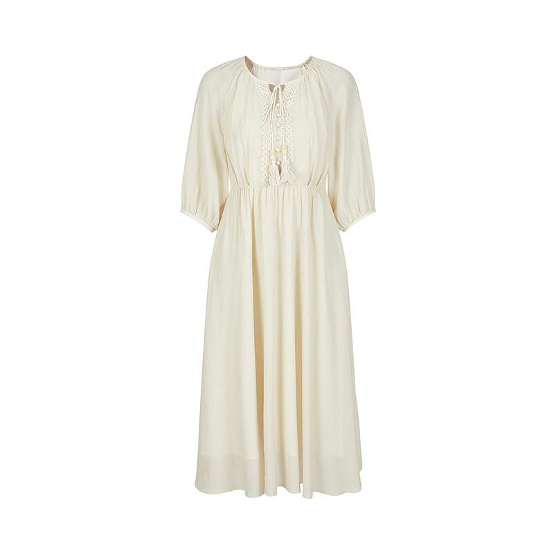 Jiuzi Anna Kou Laziness Wave and Ethnic Style Laisel Waist Dress Women's 2025 Summer New Style