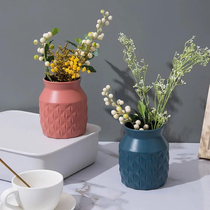 Simple Plastic Vase New Creative Nordic Style Dry and Wet Flower Arrangement Container Imitation Ceramic Succulent Flower Pot