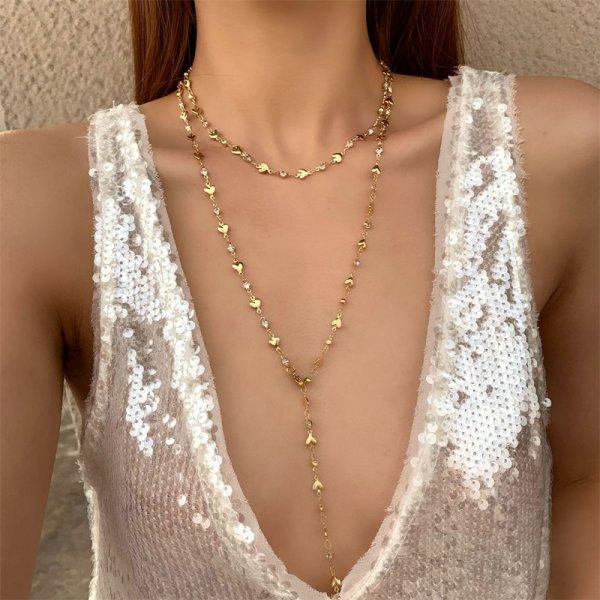 Trendige Gold Silber Farbe Glas Lange Y-förmige Halskette Metall Schlüsselbeinkette Sommerurlaubsparty Böhmischer Körperschmuck Geschenke