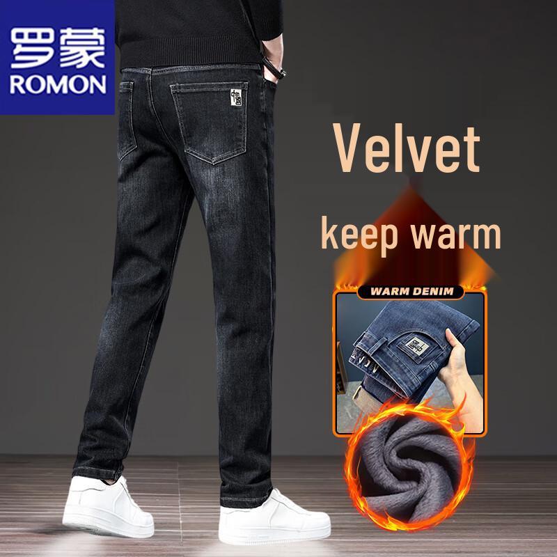 

ROMON Men s Fleece-Lined Straight-Leg Business Casual Jeans 36
