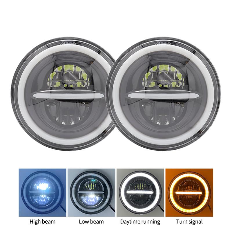 

7-дюймовые круглые светодиодные фары, автоматические фары для мотоцикла, угловые глаза с сигналом поворота DRL, светодиодные фары 2 pieces