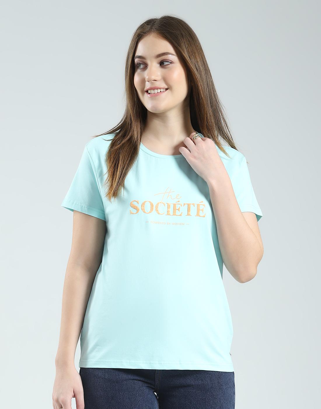 

Топ женский Монте-Карло с принтом, круглым вырезом, рукавом 3/4, стандартной посадки S синий