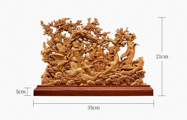 Thuja Wood  Carving Eight Immortals Sculpture Decor Dish Wood God of Wealth Lucky Gift Home Decor